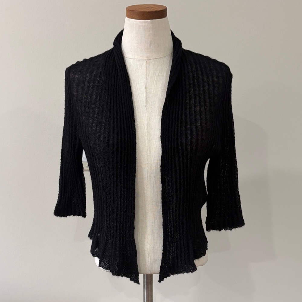Eileen Fisher lightweight delicate open front cardigan black mohair wool blend M